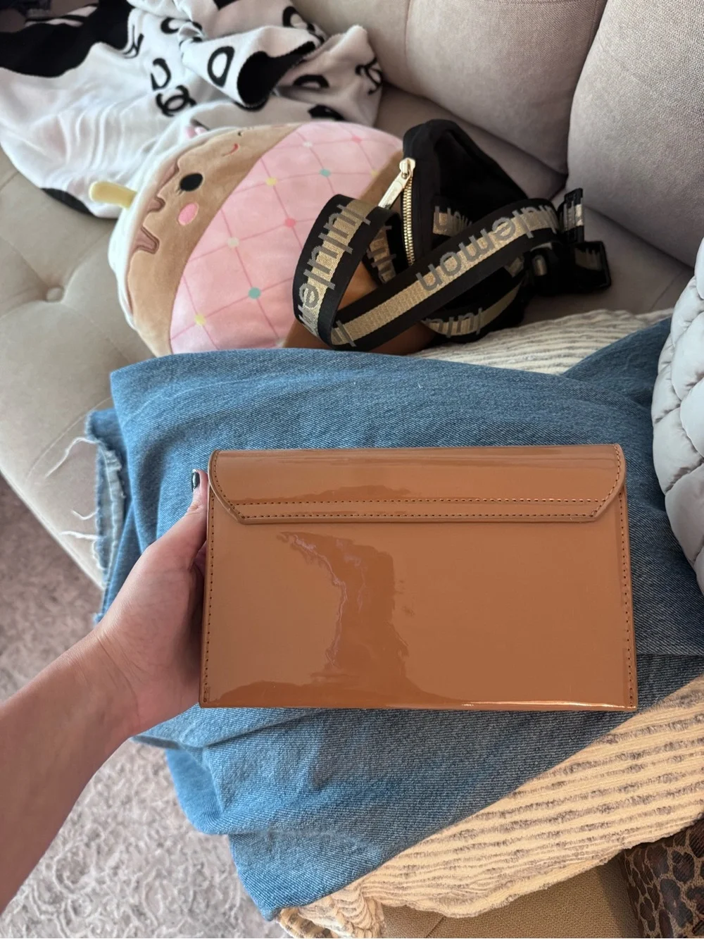 Patent Envelope Clutch in Beige